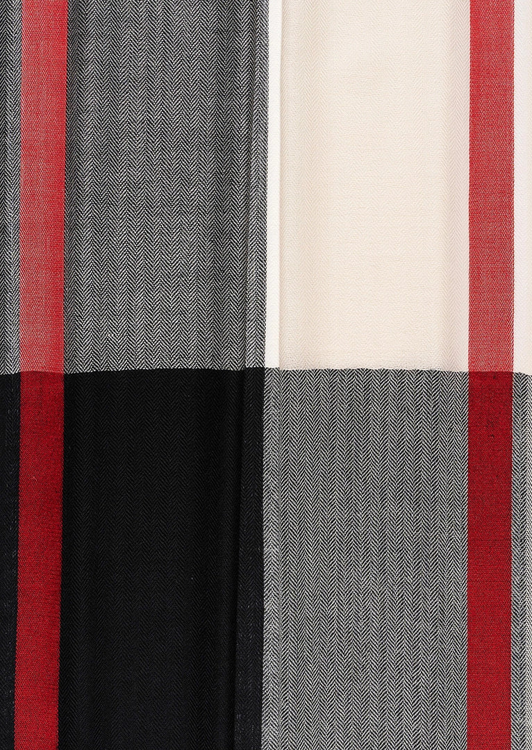 KASCHMIR-SCHAL Ecrú · Graphit · Schwarz · Zinnober-Rot