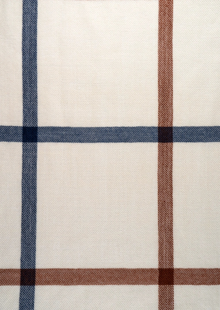 KASCHMIR-SCHAL Wollweiß · Rehbraun · Marineblau