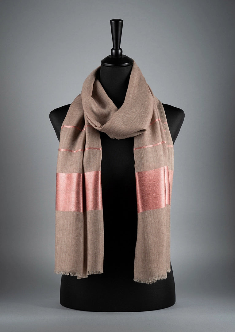 KASCHMIR-SEIDE-SCHAL Palisander · Rosé-Kupfer